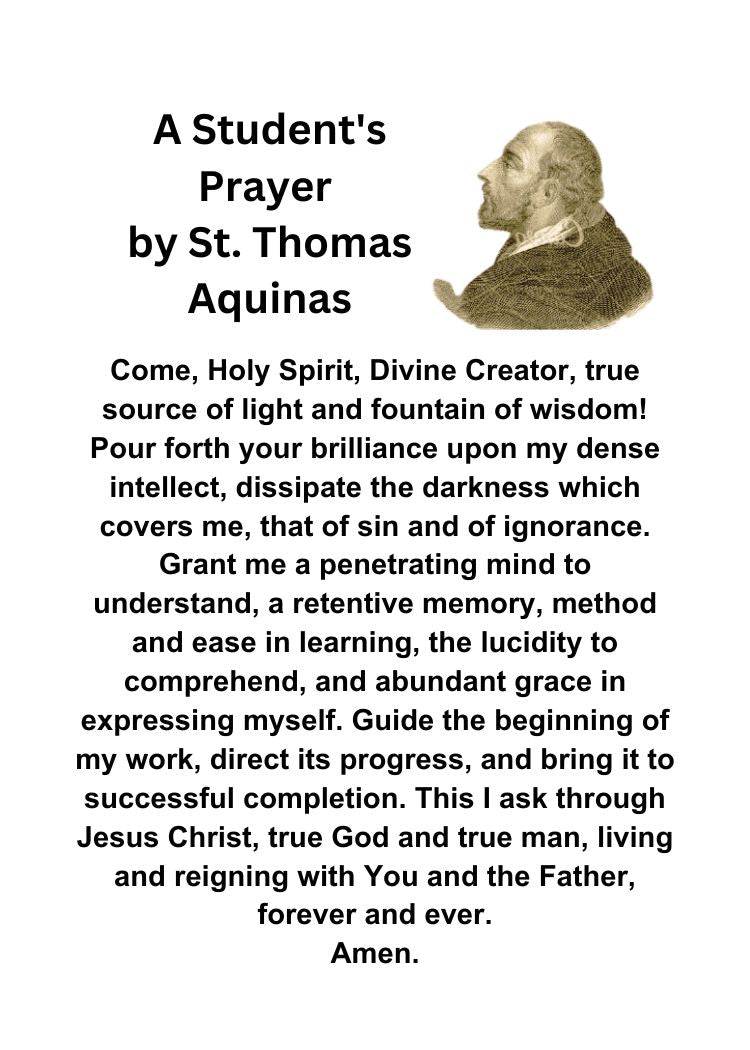 A Student's Prayer by ST. THOMAS AQUINAS/ Pocket Size (2.5" x 3.5") Pr