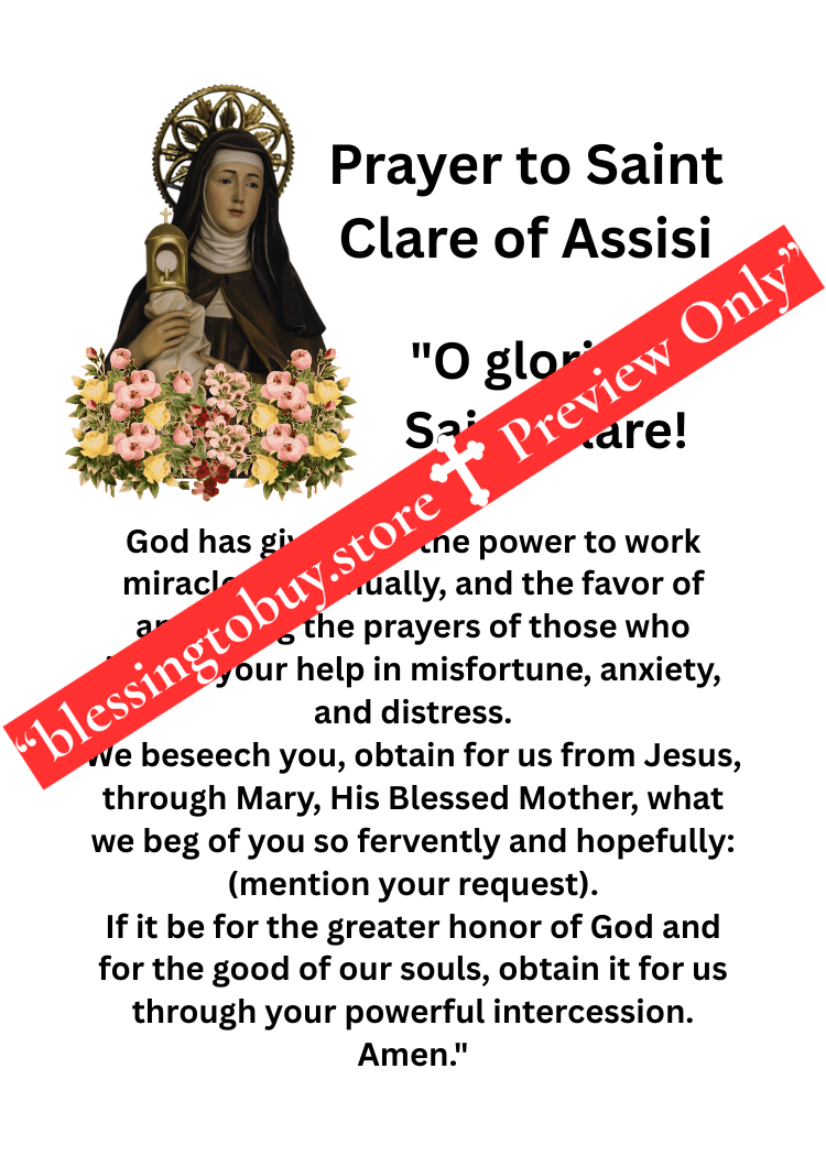 SAINT CLARE OF ASSISI PRAYER/Pocket Size (2.5" x 3.5") Printable Prayer Card PDF/Digital Download
