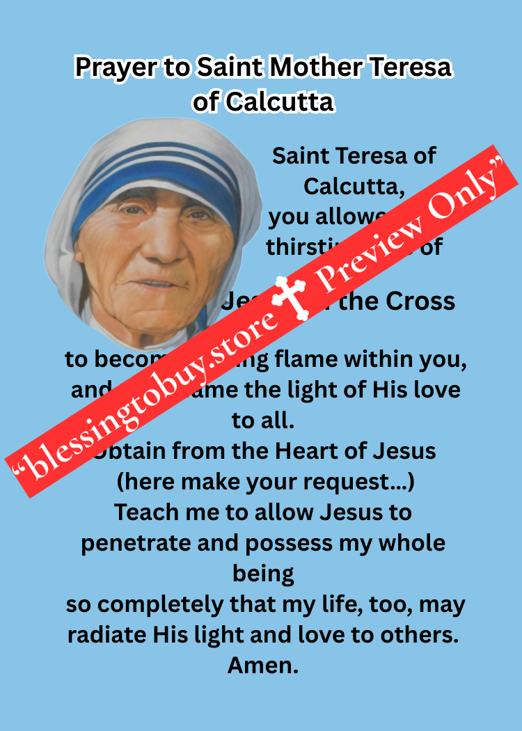 SAINT MOTHER TERESA OF CALCUTTA PRAYER/Pocket Size (2.5" x 3.5") Printable Prayer Card PDF/Digital Download