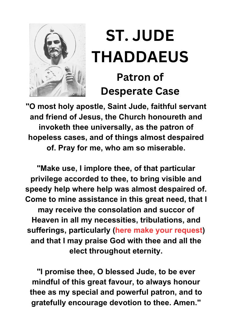 ST. JUDE THADDAEUS Prayer/ Pocket Size (2.5" x 3.5") Printable