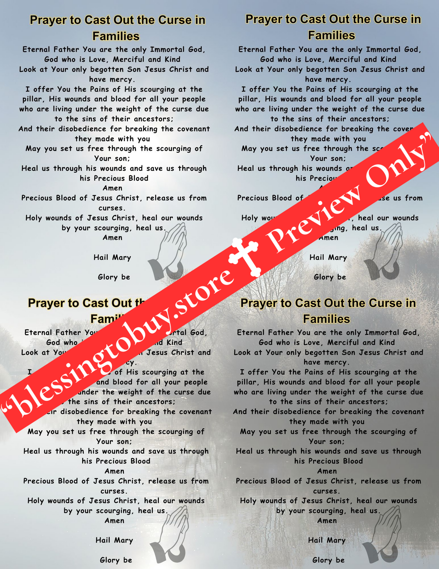 BUDGET BUNDLE/PRAYER TO CAST OUT CURSE IN FAMILIES/12 pcs. 2.5" x 3.5"/Printable Prayer Card/PDF/Digital Download