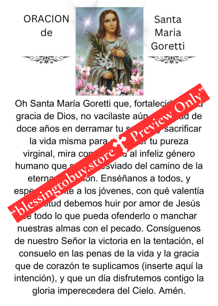 ORACIÓN DE SANTA MARIA GORETTI/ Tarjeta de Oración Imprimible Tamaño Bolsillo (2.5" x 3.5") PDF/Descarga Digital