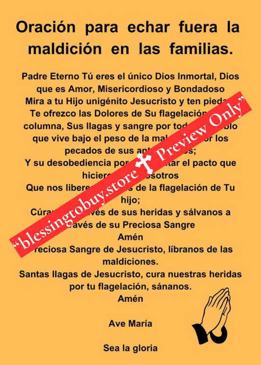 ORACIÓN PARA ECHAR FUERA LA MALDICIÓN EN LAS FAMILIAS/ Tamaño de bolsillo (2.5" x 3.5") Tarjeta de oración imprimible PDF/Descarga digital