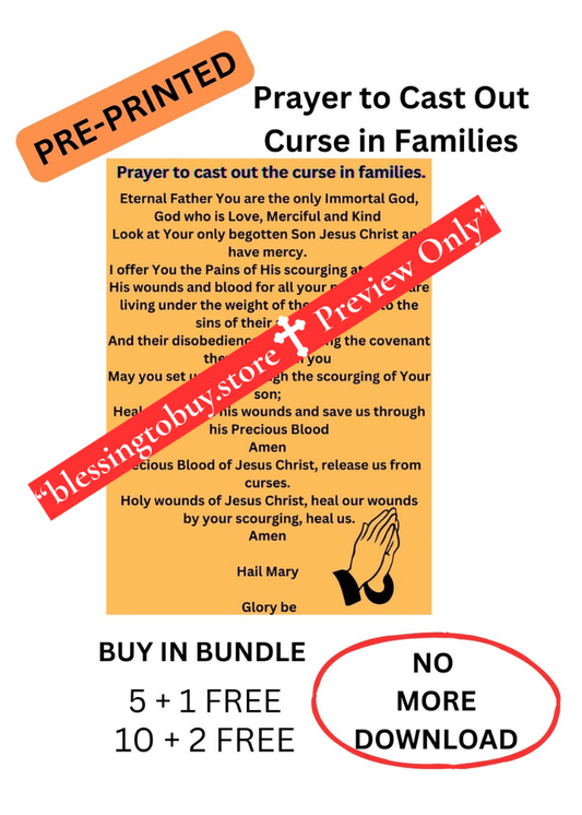 PRE-PRINTED/ PRAYER TO CAST OUT CURSE IN FAMILIES/ 2.5" x 3.5"