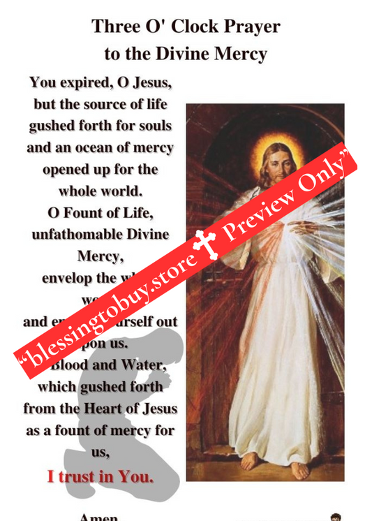 DIVINE MERCY Three O' Clock Prayer/ Pocket Size (2.5" x 3.5") Printable Prayer Card PDF/Digital Download