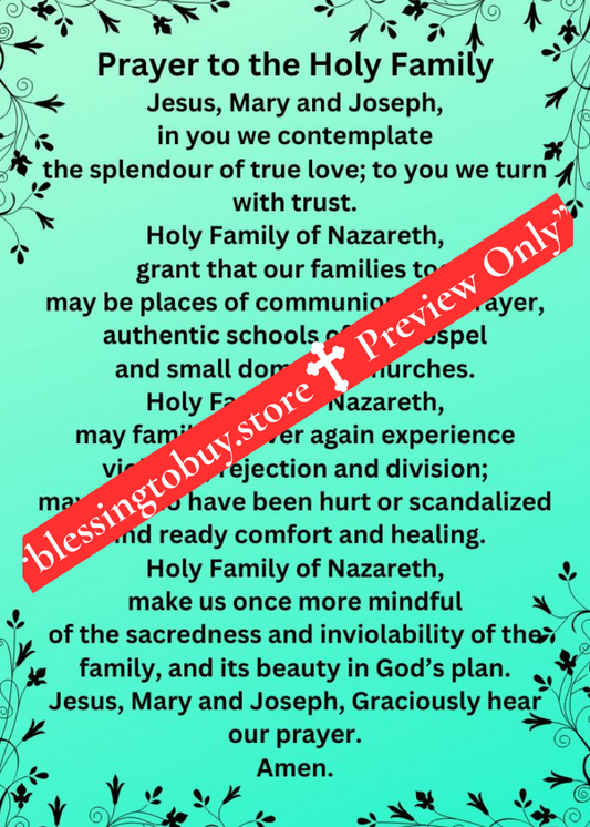 PRAYER TO THE HOLY FAMILY Pocket Size (2.5" x 3.5") Printable Prayer Card PDF/Digital Download