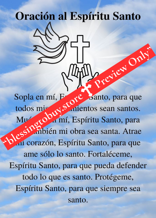 ORACIÓN AL ESPÍRITU SANTO /Tamaño de bolsillo (2.5" x 3.5") Tarjeta de oración imprimible PDF/Descarga digital