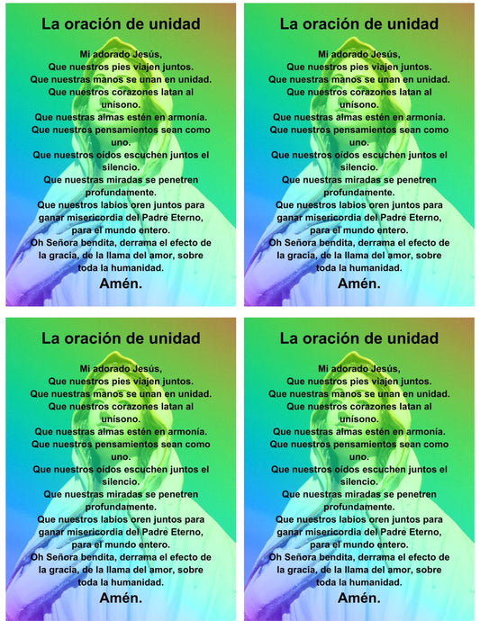 LA ORACIÓN DE UNIDAD /Cuadrícula 2 x 2 /Tarjeta de oración imprimible/PDF/Descarga digital