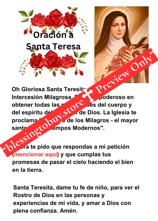 ORACIÓN A SANTA TERESA/ Tarjeta de Oración Imprimible Tamaño Bolsillo (2.5" x 3.5") PDF/Descarga Digital