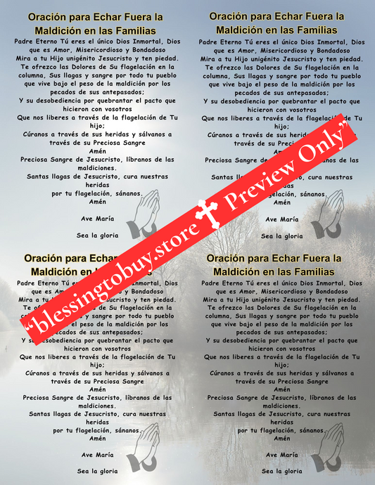 PAQUETE DE PRESUPUESTO/ORACIÓN PARA ELIMINAR LA MALDICIÓN EN LAS FAMILIAS/Cuadrícula (2 x 2) x 3/Tarjeta de oración imprimible/PDF/Descarga digital
