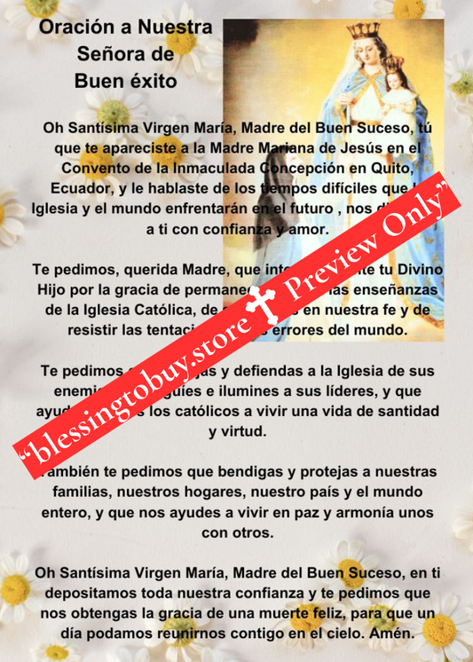 Oración a NUESTRA SEÑORA DEL BUEN ÉXITO/Tamaño de bolsillo (2.5" x 3.5") /Tarjeta de oración imprimible PDF/Descarga digital