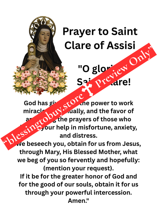 SAINT CLARE OF ASSISI  PRAYER/Pocket Size (2.5" x 3.5") Printable Prayer Card PDF/Digital Download