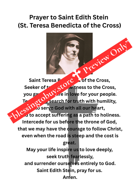 SAINT EDITH STEIN (ST. TERESA BENEDICTA OF THE CROSS) PRAYER/Pocket Size (2.5" x 3.5") Printable Prayer Card PDF/Digital Download