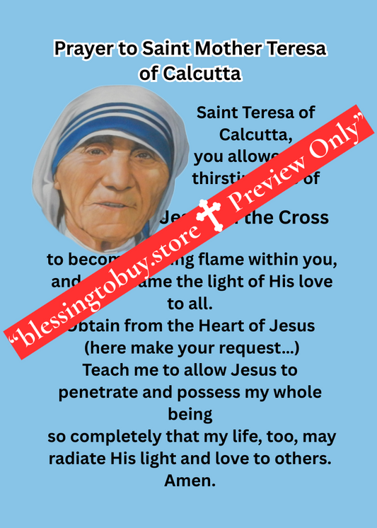 SAINT MOTHER TERESA OF CALCUTTA PRAYER/Pocket Size (2.5" x 3.5") Printable Prayer Card PDF/Digital Download