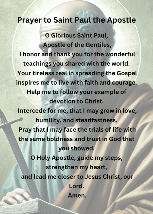 SAINT PAUL DIGITAL PRAYER/Pocket Size (2.5" x 3.5") Printable Prayer Card PDF/Digital Download