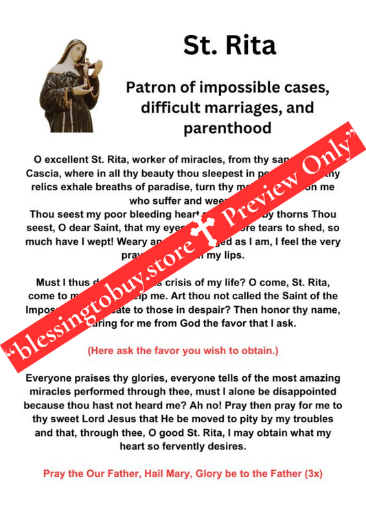 SAINT RITA OF CASCIA Prayer/ SAINT OF THE IMPOSSIBLE/ Pocket Size (2.5" x 3.5") Printable Prayer Card PDF/Digital Download