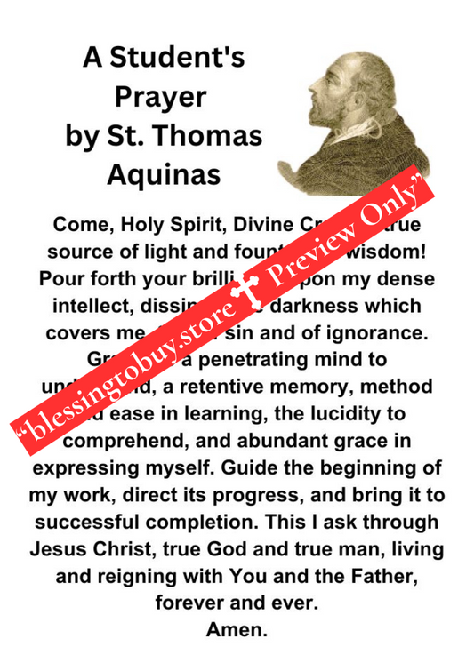 A Student's Prayer  by SAINT THOMAS AQUINAS/PATRON SAINT OF STUDENTS AND SCHOLARS/ Pocket Size (2.5" x 3.5") Printable Prayer Card PDF/Digital Download