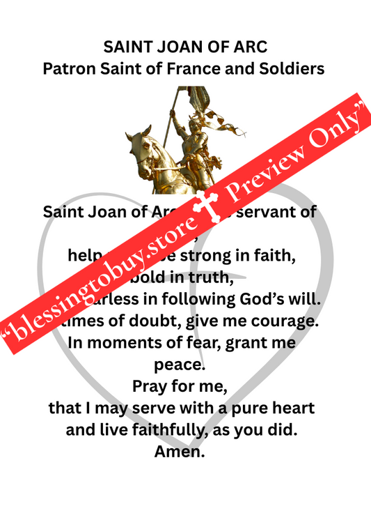 SAINT JOAN OF ARC PRAYER/Pocket Size (2.5" x 3.5") Printable Prayer Card PDF/Digital Download
