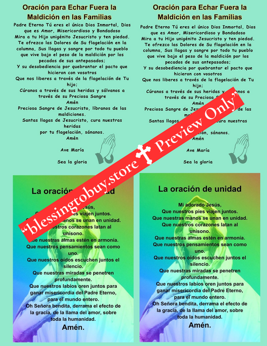 LA ORACIÓN DE LA UNIDAD y LA ORACIÓN DE LA MALDICIÓN / Cuadrícula de 2 x 2 / Tarjeta de oración imprimible / PDF / Descarga digital
