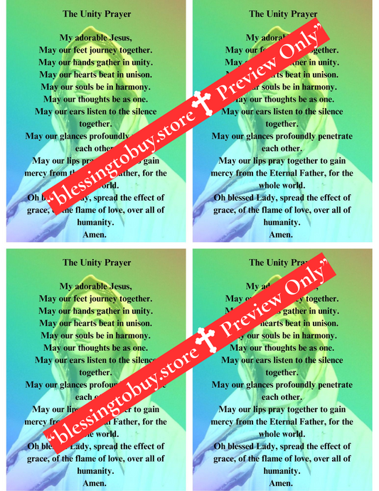 THE UNITY PRAYER /2 x 2 Grid /Printable Prayer Card/PDF/Digital Download