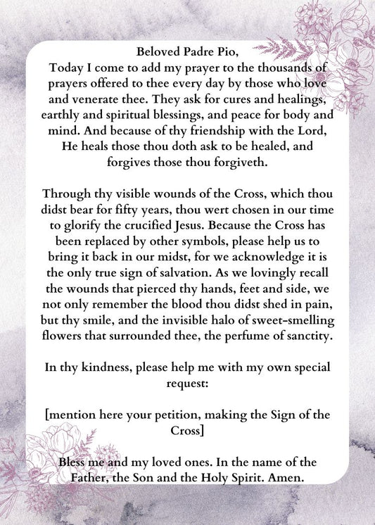PADRE PIO Petition Pocket Size (2.5"x3.5") Printable Prayer Card PDF/Digital Download
